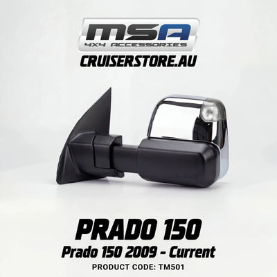 MSA 4x4 Towing Mirrors - suitable for Prado 150 2009-Current (Chrome, Electric, Indicators) - TM501