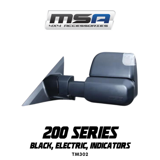 Car side mirror with MSA branding on a white background