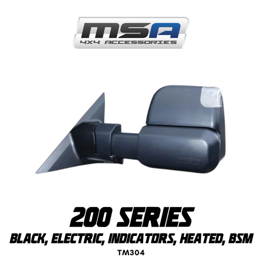 Car side mirror with MSA branding on a white background