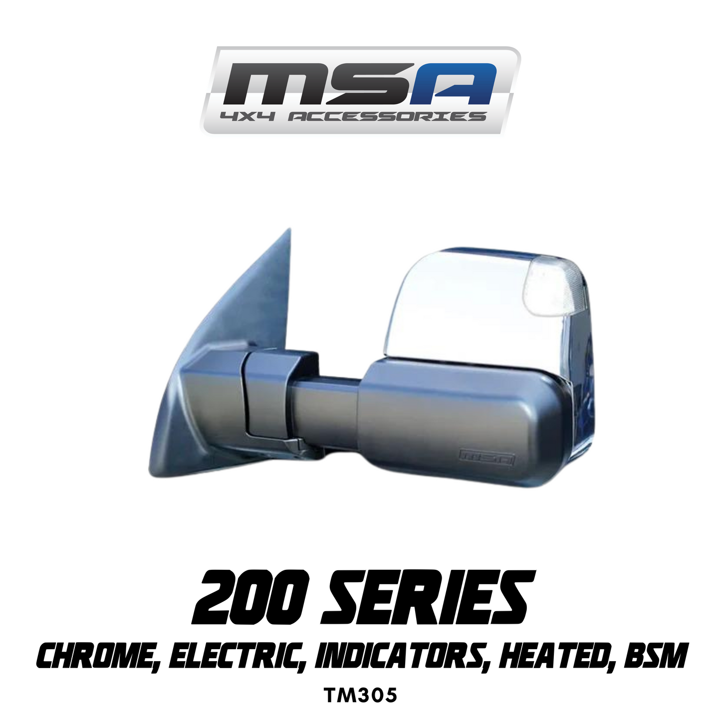 Chrome car mirror with MSA 4x4 Accessories branding on a white background