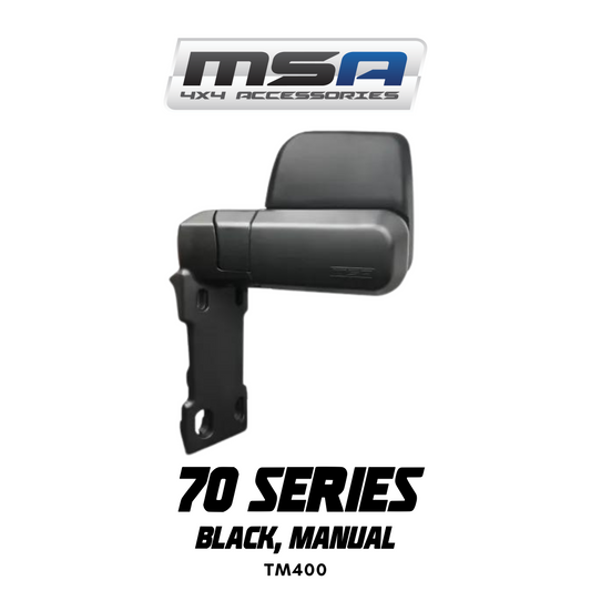 Car side mirror with 'MSA 4x4 Accessories' logo on a white background