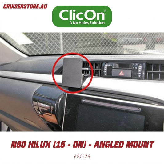 Car mount attached to a car's dashboard with 'ClicOn' branding.