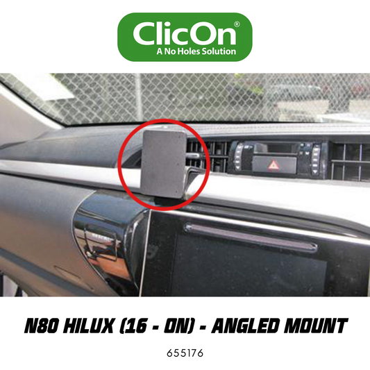 Car mount attached to a car's dashboard with 'ClicOn' branding.