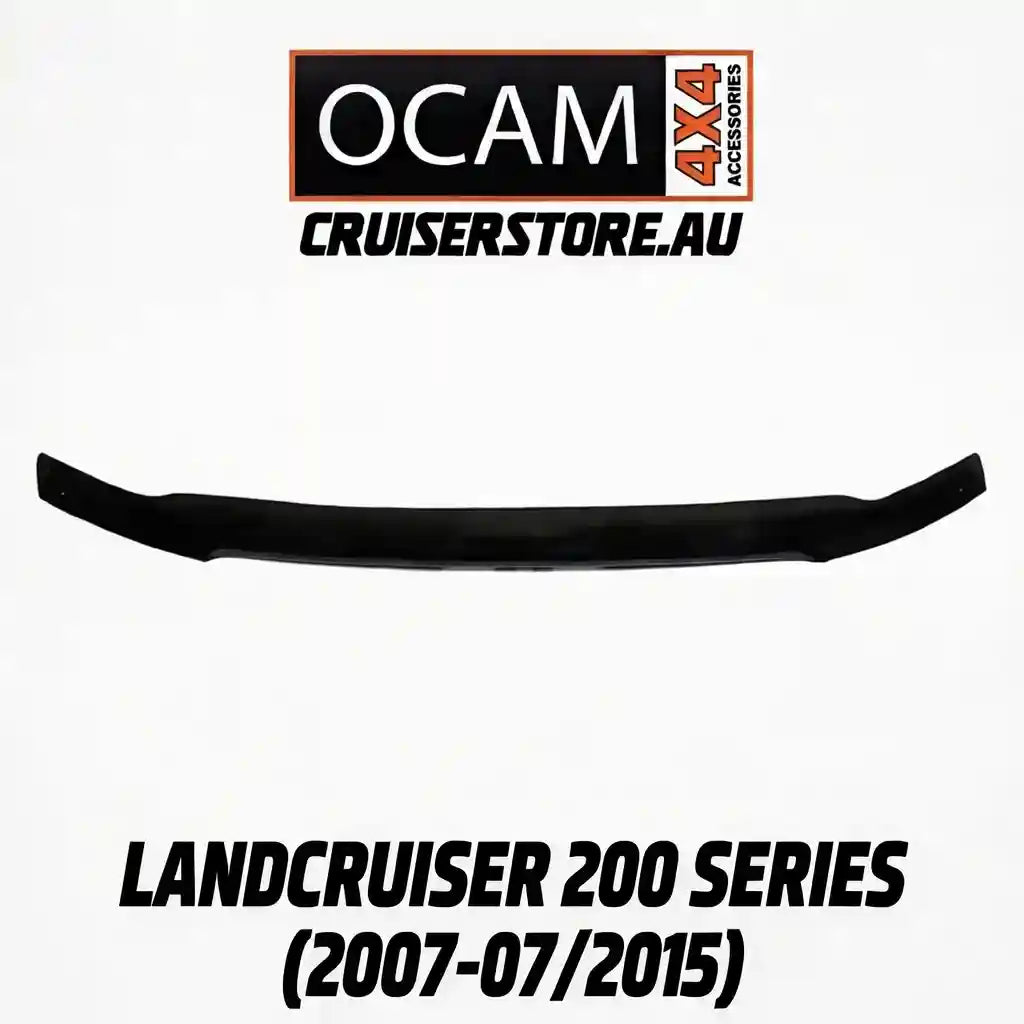 Black car OCAM 4X4 Bonnet Protector for Landcruiser 200 Series with OCAM branding on a white background.