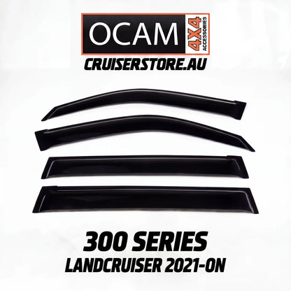 Car window deflectors with OCAM 4x4 Accessories branding on a white background