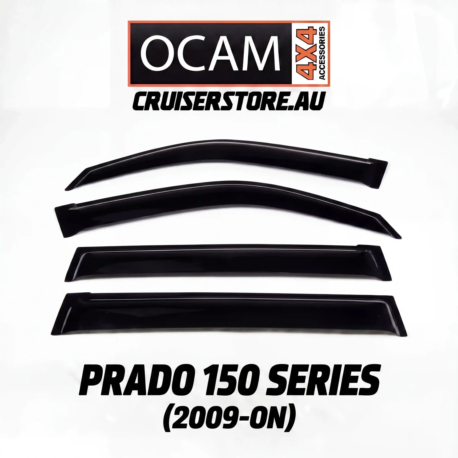 Car window deflectors with OCAM 4x4 Accessories branding on a white background