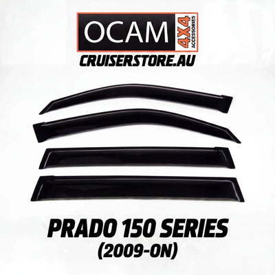 Car window deflectors with OCAM 4x4 Accessories branding on a white background