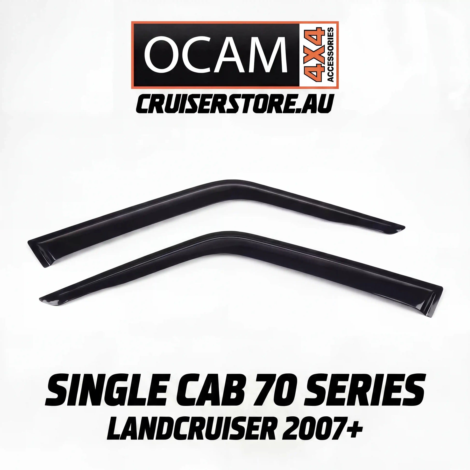 Black automotive accessories for LandCruiser with OCAM 4x4 Accessories branding on a white background.