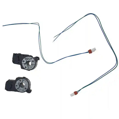 Two Power Mirror Folding Motors with a blue wire on a white background