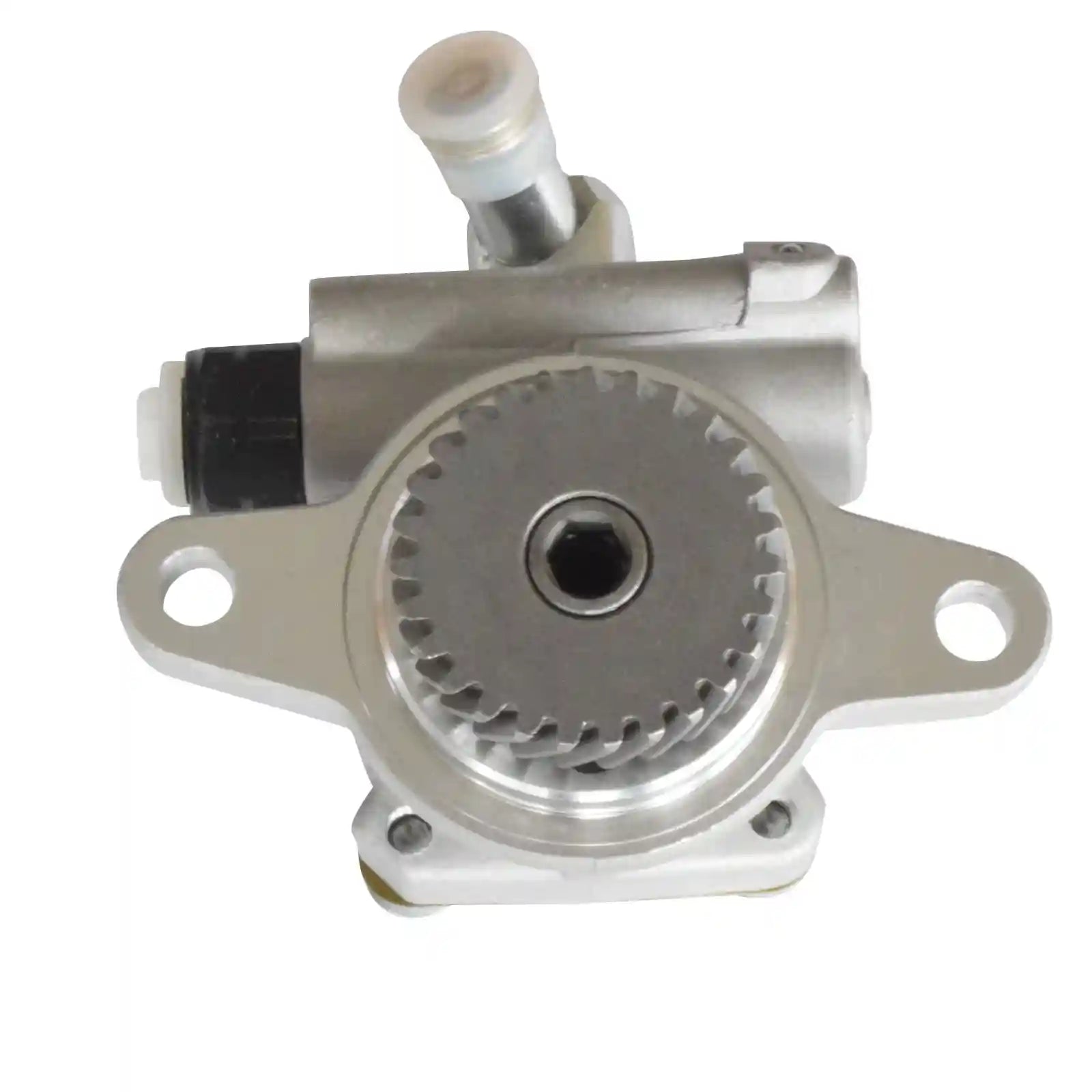 Power Steering Pump with gears and shaft on a white background
