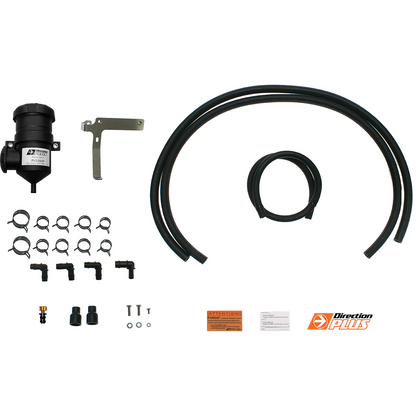 Collection of automotive parts including hoses, clamps, and connectors on a white background with Direction Plus branding.