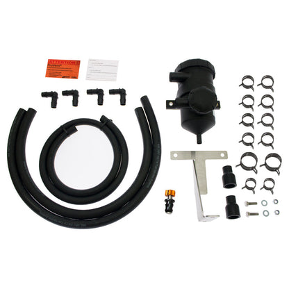 Catch Can Kit including hoses, connectors, and a reservoir on a white background