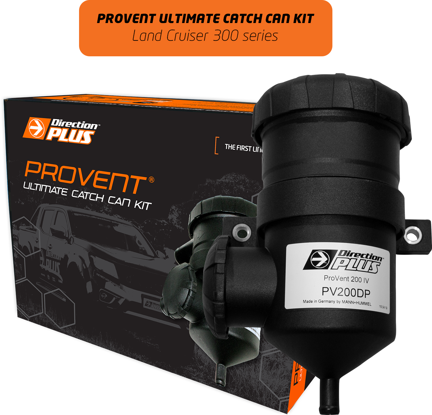 Provent Ultimate Catch Can Kit for Land Cruiser 300 series with Direction Plus branding.