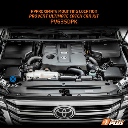 Toyota vehicle engine compartment with Provent Ultimate Catch Can Kit branding.