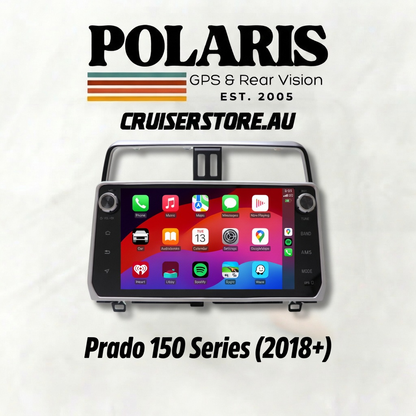 Polaris GPS & Rear Vision system for Prado 150 Series (2018+) with colorful display on a white background.