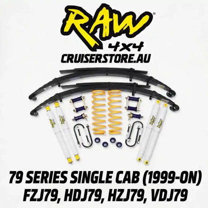 4x4 suspension parts with Raw 4x4 Cruisers logo on a white background