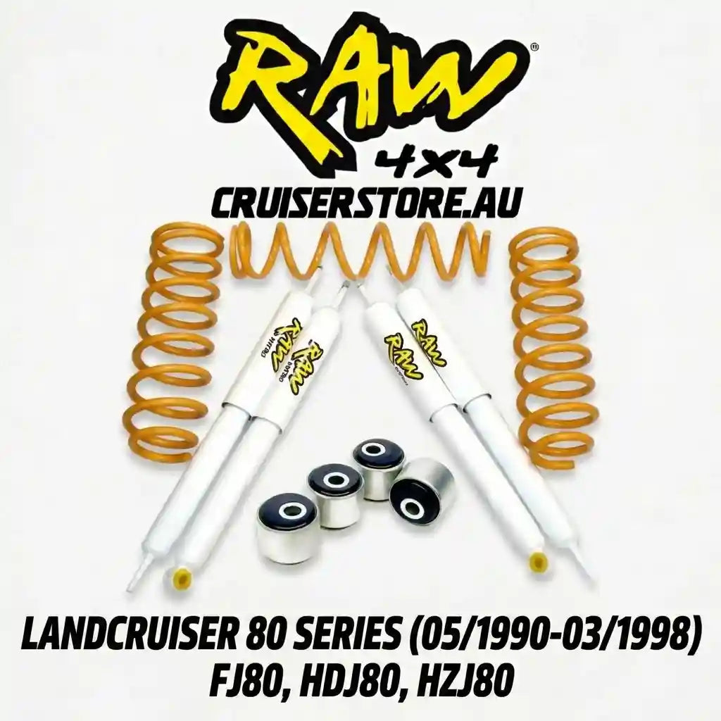 Suspension parts with Raw 4x4 branding on a white background