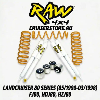 Suspension parts with Raw 4x4 branding on a white background