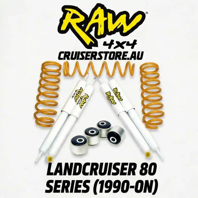 Suspension parts with 'RAW 4x4' branding on a white background