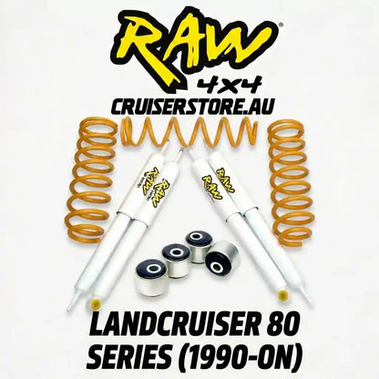 Suspension parts with 'RAW 4x4' branding on a white background