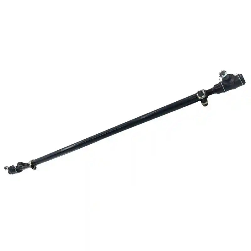 Black metal steering tie rod on a white background