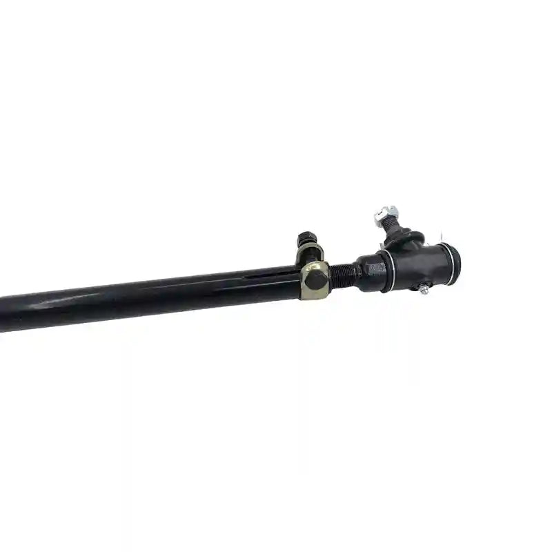 Black metal steering tie rod on a white background