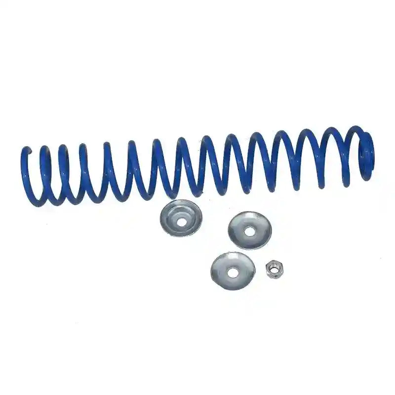 Blue spring and metal washers on a white background