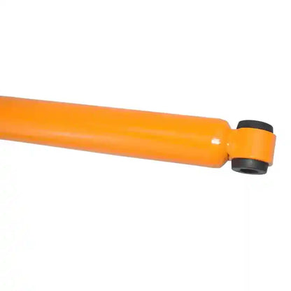 Orange metal rod with a black fitting on a white background