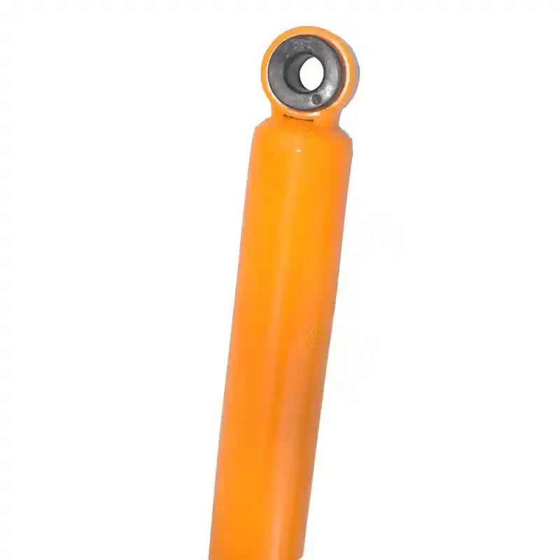 Orange metal rod with a circular component on a white background