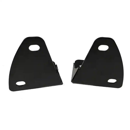 Two black metal brackets on a white background
