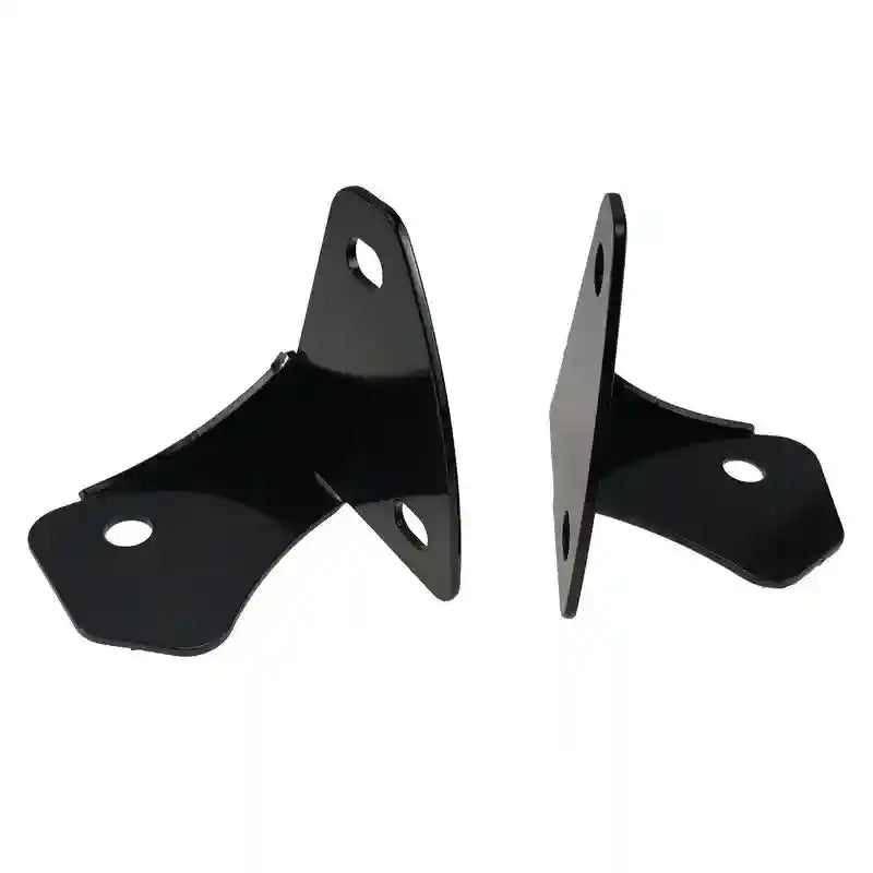 Two black metal brackets on a white background