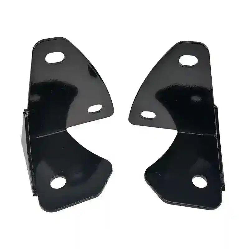 Two black metal brackets on a white background