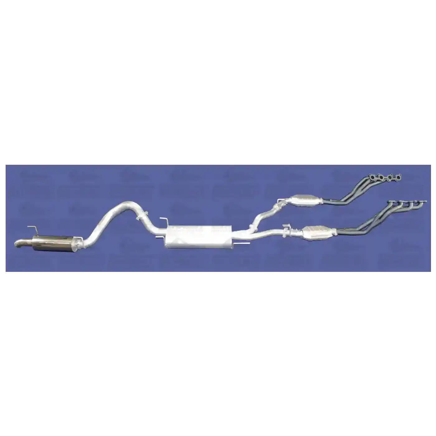 Car exhaust system on a blue background