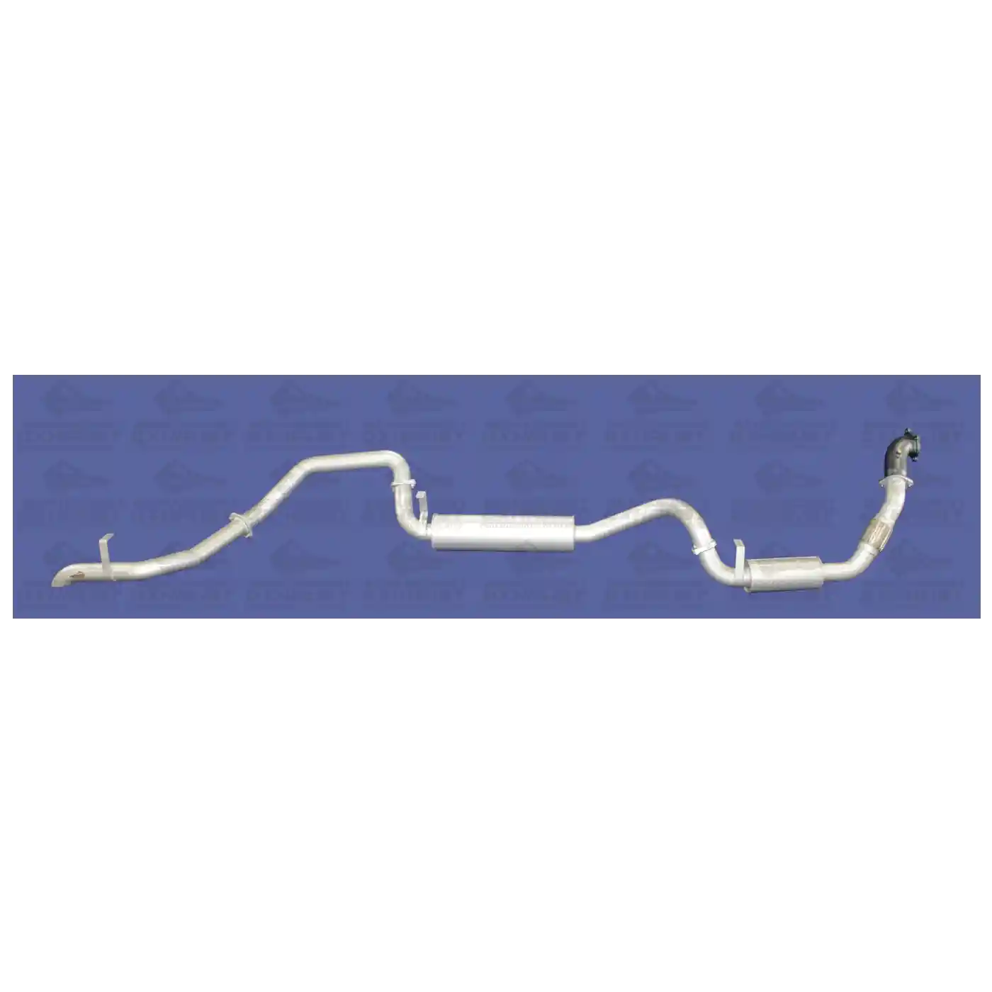 Beaudesert Exhaust system on a blue background with a brand logo.