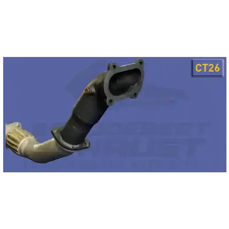 Car exhaust manifold with 'Beaudesert Exhaust' branding on a blue background