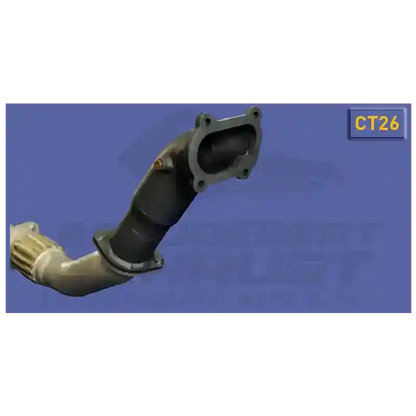 Car exhaust manifold with 'Beaudesert Exhaust' branding on a blue background