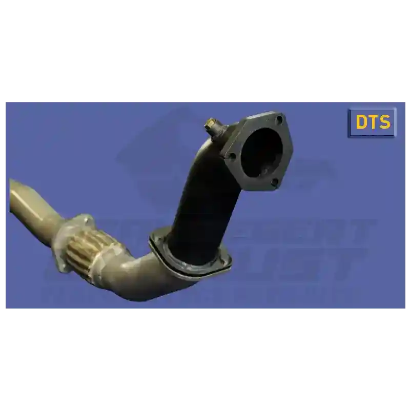 Mechanical exhaust pipe with fitting on a blue background with 'Beaudesert Exhaust' branding.