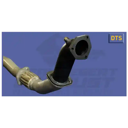Mechanical exhaust pipe with fitting on a blue background with 'Beaudesert Exhaust' branding.