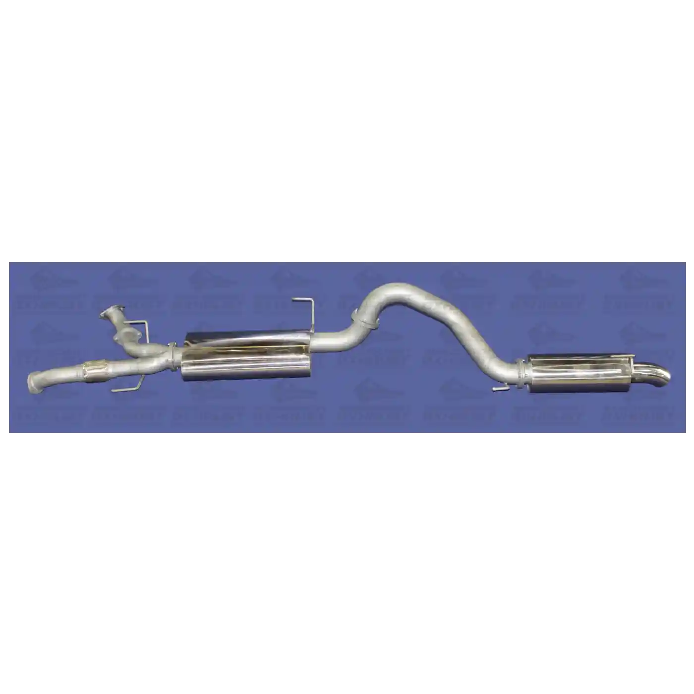 Metallic exhaust pipe on a blue background