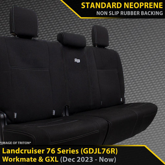 Razorback 4x4 GP4 Standard Neoprene Rear Row Seat Covers suitable for a Toyota Landcruiser 76 Series Post Facelift (GDJL76R)