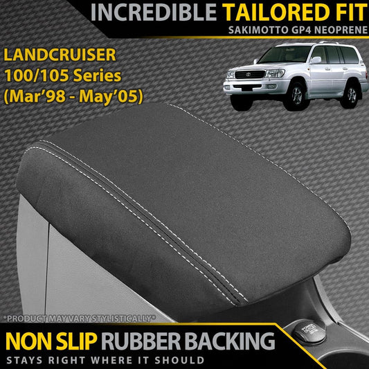 Car armrest cover with text highlighting features on a gray background