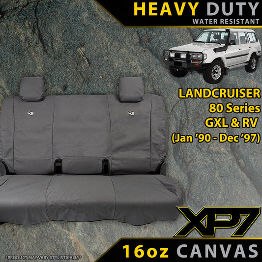 LC80 Series Seat Covers with XP7 branding on a rocky background.