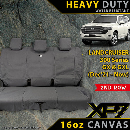 Rear Row Seat Covers for Landcruiser 300 Series with vehicle and rock background