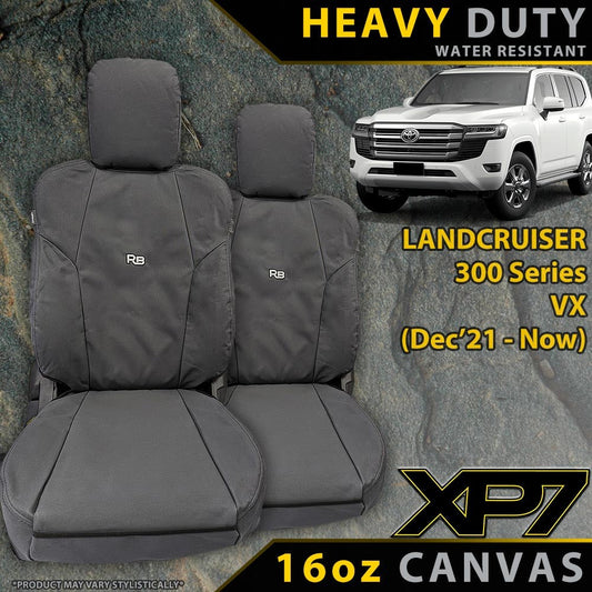 300 Series VX Seat Covers with a Toyota LandCruiser 300 Series VX in the background.