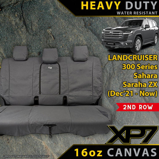 Heavy-duty Rear Row Seat Covers for LandCruiser 300 Series Sahara Sahara ZX with XP7 branding.