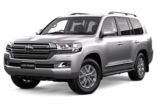 Silver Toyota Land Cruiser SUV on a transparent background