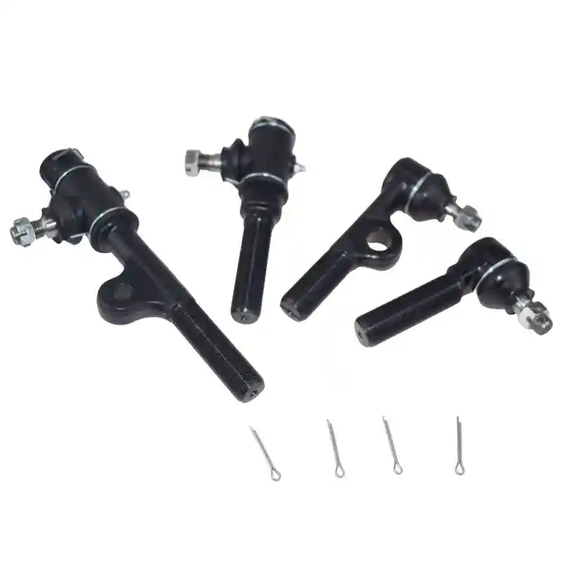 Set of black mechanical components on a white background