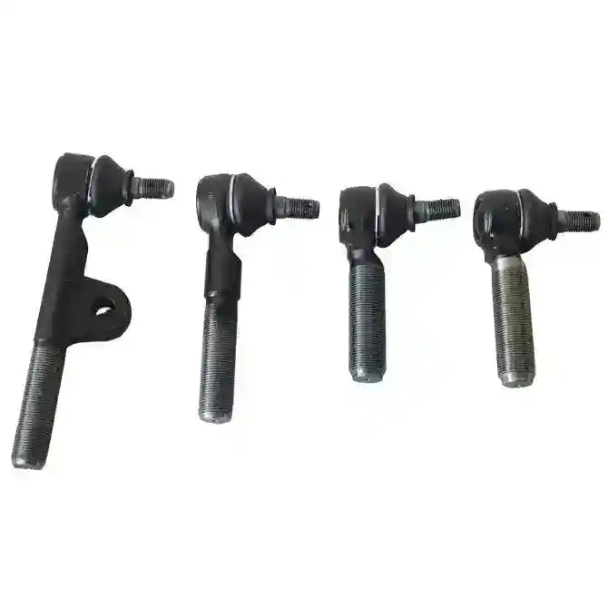 Four black metal tie rods on a white background