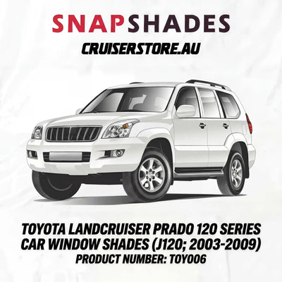 White Toyota LandCruiser Prado 120 Series with Snapshades branding on a white background