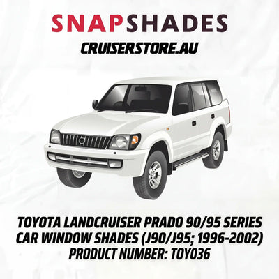 White Toyota LandCruiser Prado 90/95 Series with Snapshades branding on a white background